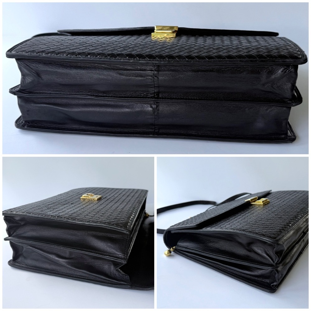 Vintage Florence Leather School / Scuola Del Cuoio Black Woven Leather Briefcase - Picture 9 of 16